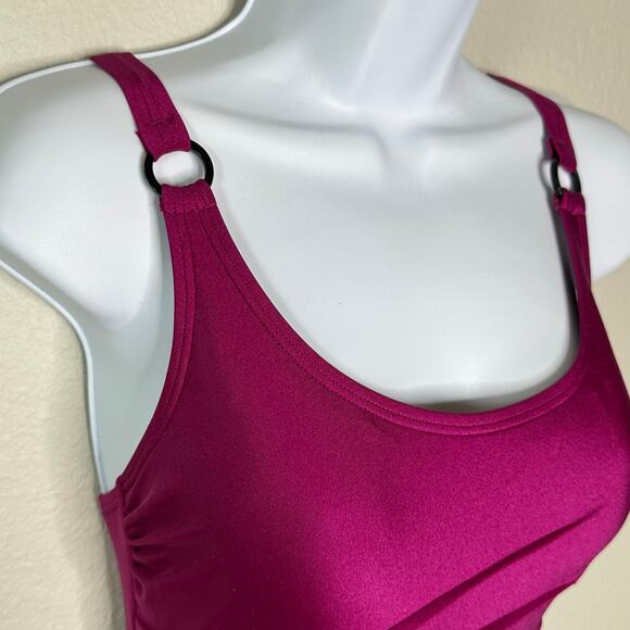 DKNY Magenta Satin-Look Ruched Pintucked Sunburst 1-Piece Swimsuit Size S - Picture 4 of 8